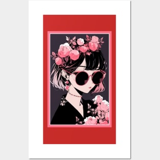 Aesthetic Anime Girl Pink Rosa Black | Quality Aesthetic Anime Design | Chibi Manga Anime Art Posters and Art